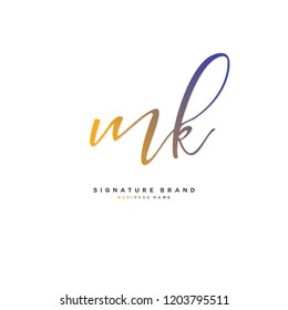 M K MK Initial letter handwriting and  signature logo concept design