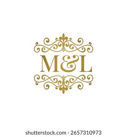 Logotipo de las iniciales M y L adorno dorado. Perfecto para la boda o el símbolo de socio de negocios