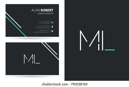 M & L joint stroke letter logo vector design with business card template