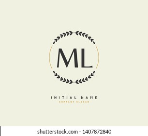 M L ML Beauty vector initial logo, handwriting logo of initial wedding, fashion, jewerly, heraldic, boutique, floral and botanical with creative template for any company or business.