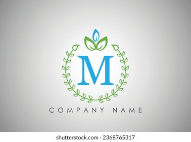  M Latter leaf .abstract green leaf company logo. Garden plant natural symbols template. Business sign collection. Vector illustration.
