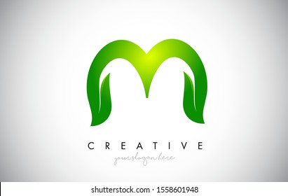 M Leaf Letter Logo Icon Design in Green Colors. Eco Bio Letter Design Vector Illustration.