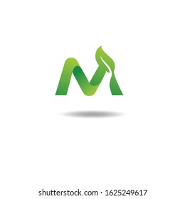 M Leaf Letter Logo Icon Design in Green Colors. Eco Bio Letter Design Vector Illustration.