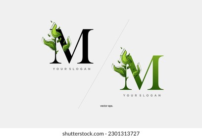 M Leaf Letter Logo Icon Design in Green Colors. M logo with leaf element, letter M with the concept of green leaves, Eco Bio Letter Design Vector Illustration.