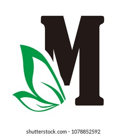 m and leaf letter vector logo
