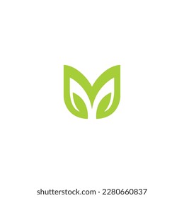 M Leaf Nature Logo Design. Letter M Symbol