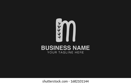 m leaf Unique Minimal Style golden and black colour initial based logo design vector illustrator