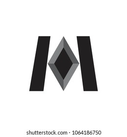 M letter with 3d black diamond logo design vector