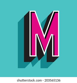 M letter of 3d vector illustrated relief retro font with shadow