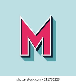 M letter of 3d vector illustrated relief retro font with shadow