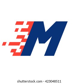 M letter with abstract checkered flag. Vector design template elements for your race sportswear, app icon, corporate identity, labels or posters.