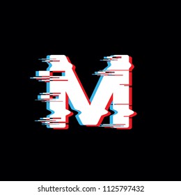 M Letter With Abstract Glitch Effect