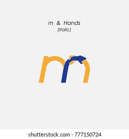 m - Letter abstract icon, hands logo design vector template.Business offer,partnership symbol.Hope,help concept.Support,teamwork sign.Corporate business,education logotype symbol.Vector illustration