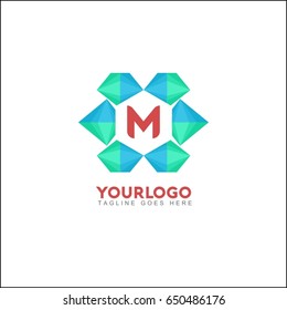 M letter abstract paper. Mountains media is a vector logo template. Triangle shape logotype for business and creative company.