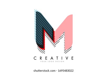 M Letter with an abstract Pop Art Logo Design. Colorful Retro Vector Illustration.