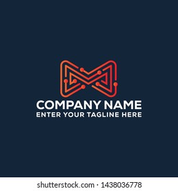 M Letter Abstract Technology Logo Design Icon