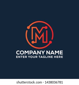 M Letter Abstract Technology Logo Design Icon