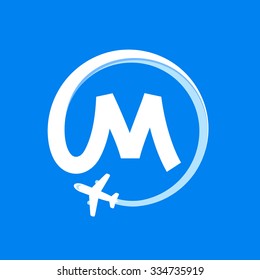 M letter with airline and plane. Vector design template elements for your application or corporate identity.