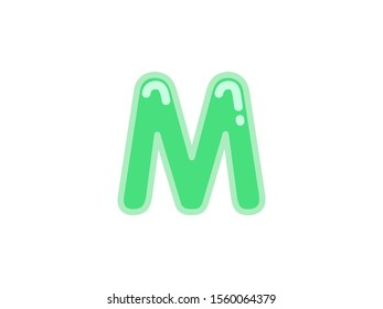 M letter alphabet green candy jelly glossy vector isolated on white background 