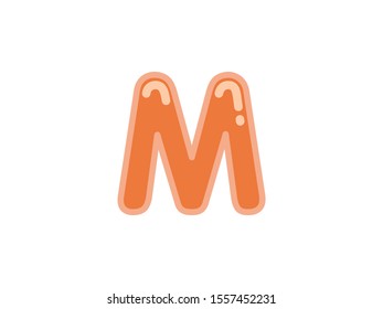 M letter alphabet orange candy jelly glossy vector isolated on white background 