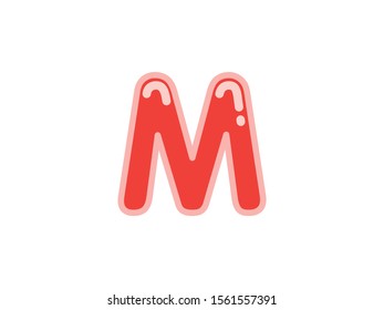 M letter alphabet red candy jelly glossy vector isolated on white background 