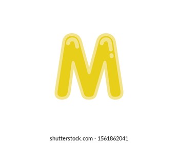 M letter alphabet yellow gold amber candy jelly glossy vector isolated on white background 