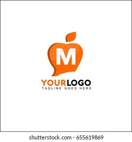 M letter apple logo design. Social talk vector illustration.