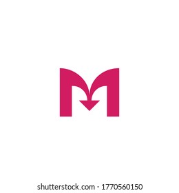 M letter arrow down logo design vector