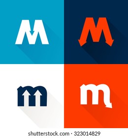 M letter with arrows set. Vector design template elements for your application or corporate identity.