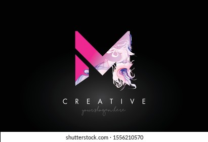 M Letter Artistic Purple Paint Flow Icon Logo Design. Creative Ink Flowing Letter Icon Design Vector Illustration.