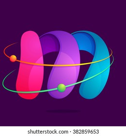 M letter with atoms orbits. Font style, vector design template elements for your application or corporate identity.