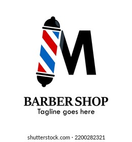 m letter with baber shop symbol logo template illustration. suitable for baber shop 