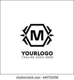 M Letter Black Spider on White Background. Logotype. Your text. Vector illustration.