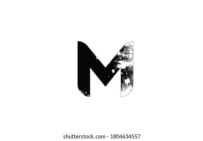 M letter black and white icon logo. Alphabet for company and business with grunge vintage design