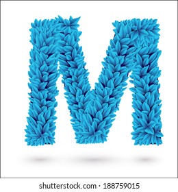 M letter. Blue font vector element isolated on white.