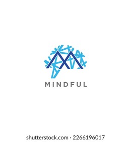 M letter with brain geometric abstract logo design concept vector illustration