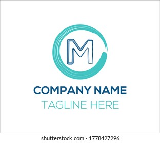 M letter Brush Stroke Logo Design With Circle Brush vector template