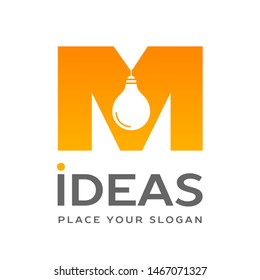 M Letter with bulb lamp vector logo template. This graphic suitable for idea. 