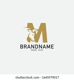 M letter with bull horn logo initial logotype icon vector in elegant simple style