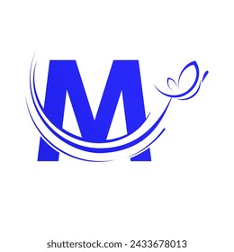 M letter with  butterfly design template illustration
