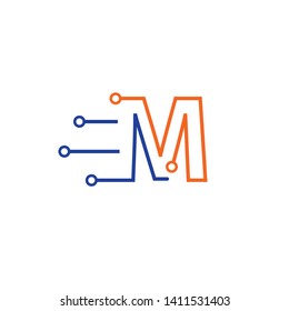 M letter circuit technology logo vector template