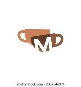 m letter coffee cup overlapping color logo vector icon illustration