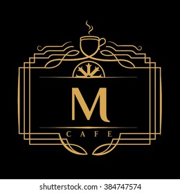 M letter coffee vector logo template (sign, symbol, emblem, ornament)