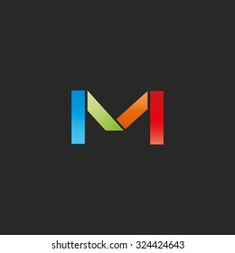 M letter colored logo template, colorful graphic geometric shape, mock up for business card
