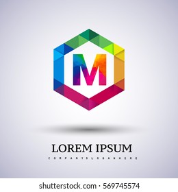 M letter colorful logo in the hexagonal. Vector design template elements for your application or company identity.entity.