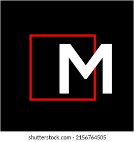 M letter company name monogram. M letter with red box.