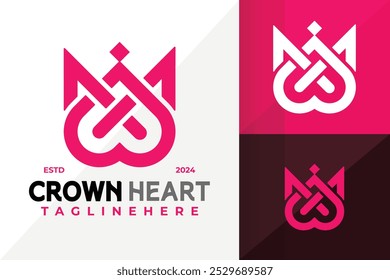 M Letter Crown Heart Logo Icon Diseño de Vector. Ilustración creativa de diseños de logotipos simples