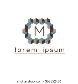 M letter cubes, geometric vector logo template (sign, symbol, emblem, ornament)