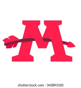 M letter with curved arrow. Vector design template elements for your application or corporate identity.