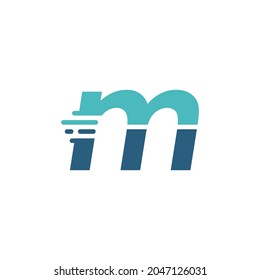 M Letter Dash Lowercase Tech Digital Fast Quick Delivery Movement Blue Logo Vector Icon Illustration